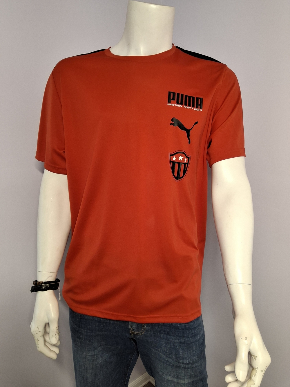 PUMA Men's XL Red/Black Crew Neck Short Sleeve Polyester Logo Tagless Tee